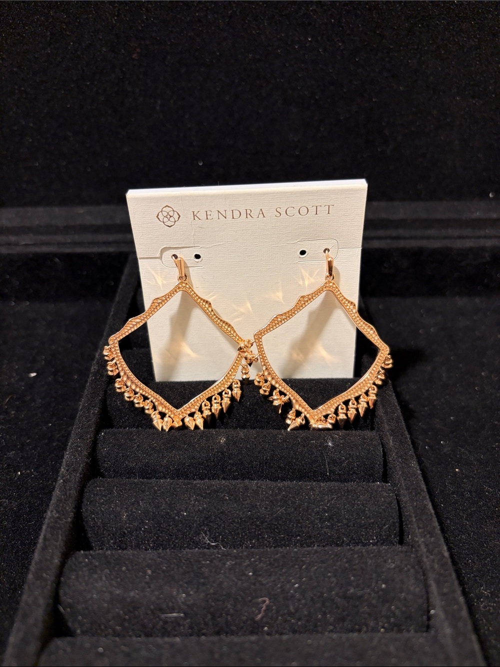 Kendra Scott Lacy Rose Gold Textured Dangle Earrings with Fringe Accents